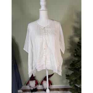 NWT! Dolma Elegant Layered Flowy White Button-Up Women's Blouse Size Medium